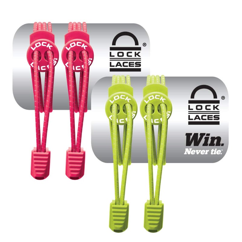 Lock Laces No-Tie Elastic Shoelaces (2-Pack) â€“ One Size Fits All â€“ Original Elastic Lacing Solution for Sneakers, Running & Athletic Shoes (Pink-Green) - Image 1